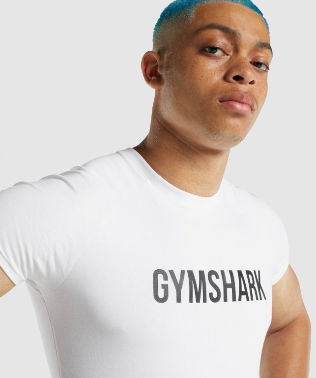 Gymshark Apollo Men's T Shirts White | UAE-25DIKN