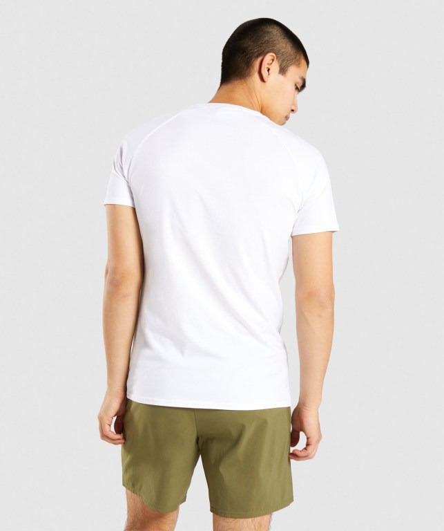 Gymshark Apollo Men's T Shirts White | UAE-27IFKS