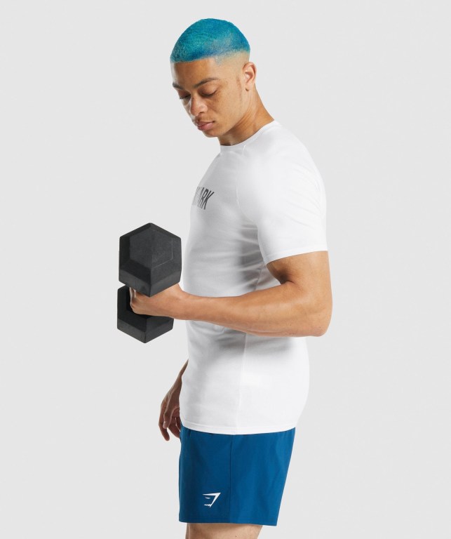 Gymshark Apollo Men's T Shirts White | UAE-60MCOJ