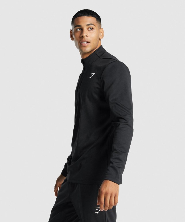 Gymshark Arrival 1/4 Zip Men's Hoodies Black | UAE-05YLMB