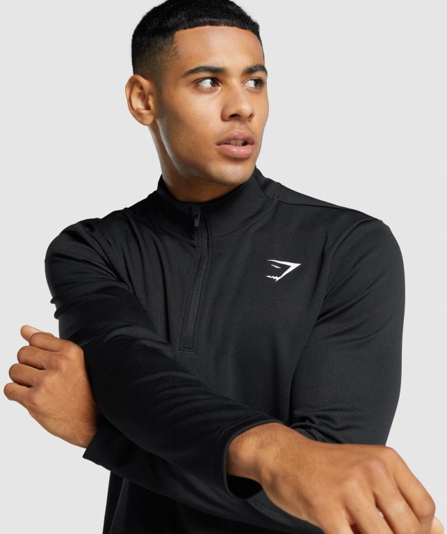 Gymshark Arrival 1/4 Zip Men's Hoodies Black | UAE-05YLMB