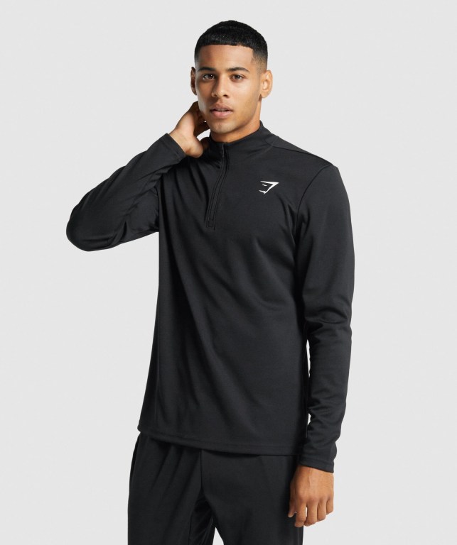 Gymshark Arrival 1/4 Zip Men\'s Hoodies Black | UAE-05YLMB