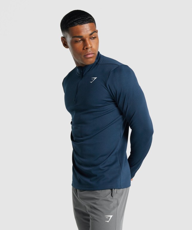 Gymshark Arrival 1/4 Zip Men's Hoodies Navy | UAE-43DHCP