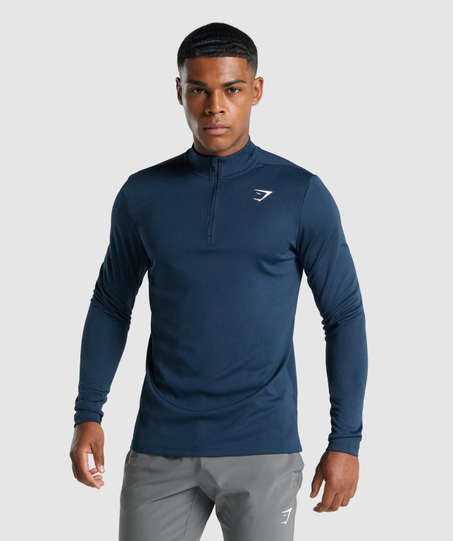 Gymshark Arrival 1/4 Zip Men\'s Hoodies Navy | UAE-43DHCP