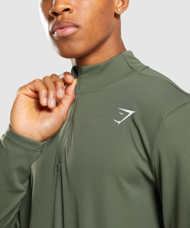 Gymshark Arrival 1/4 Zip Men's Hoodies Olive | UAE-36JVBD