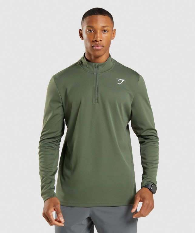 Gymshark Arrival 1/4 Zip Men\'s Hoodies Olive | UAE-36JVBD