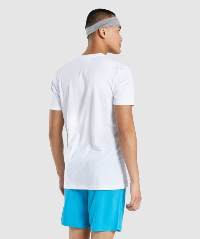 Gymshark Arrival Graphic Men's T Shirts White | UAE-38JRAB