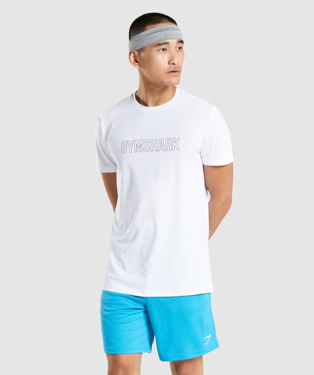 Gymshark Arrival Graphic Men\'s T Shirts White | UAE-38JRAB