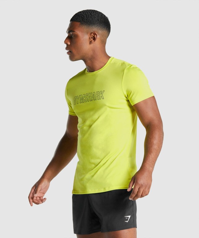 Gymshark Arrival Graphic Men's T Shirts Yellow | UAE-59HQXD