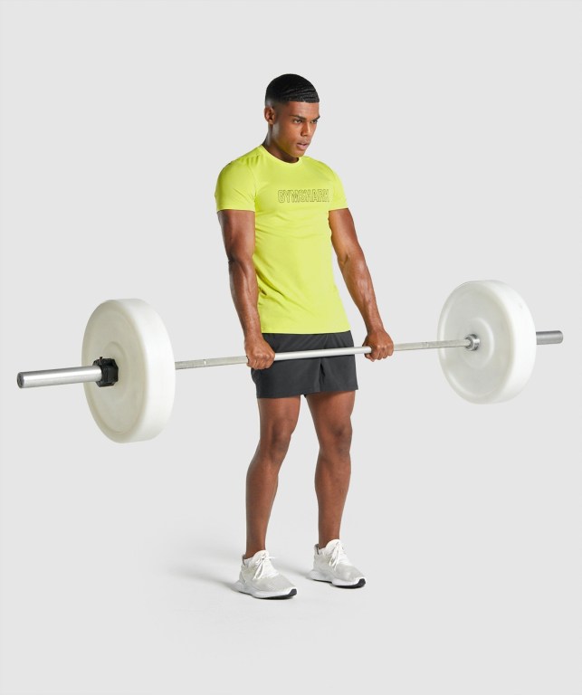 Gymshark Arrival Graphic Men's T Shirts Yellow | UAE-59HQXD