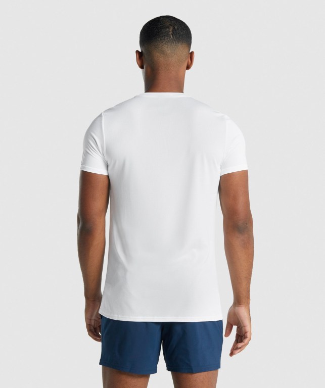 Gymshark Arrival Graphic Men's T Shirts White | UAE-65HSKT