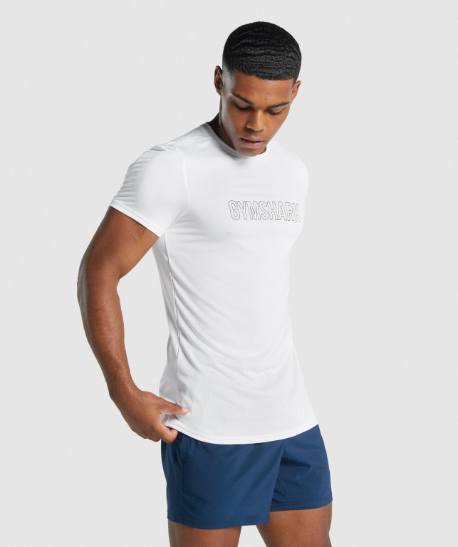 Gymshark Arrival Graphic Men's T Shirts White | UAE-65HSKT