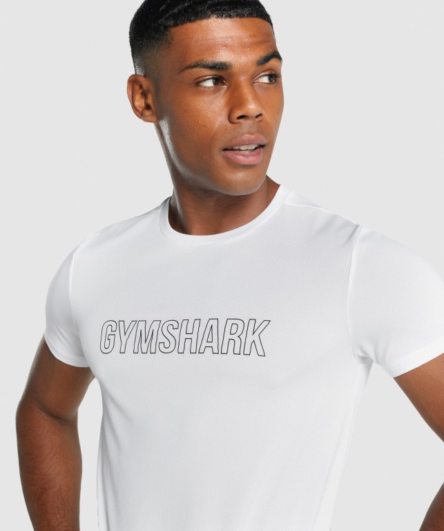 Gymshark Arrival Graphic Men's T Shirts White | UAE-65HSKT