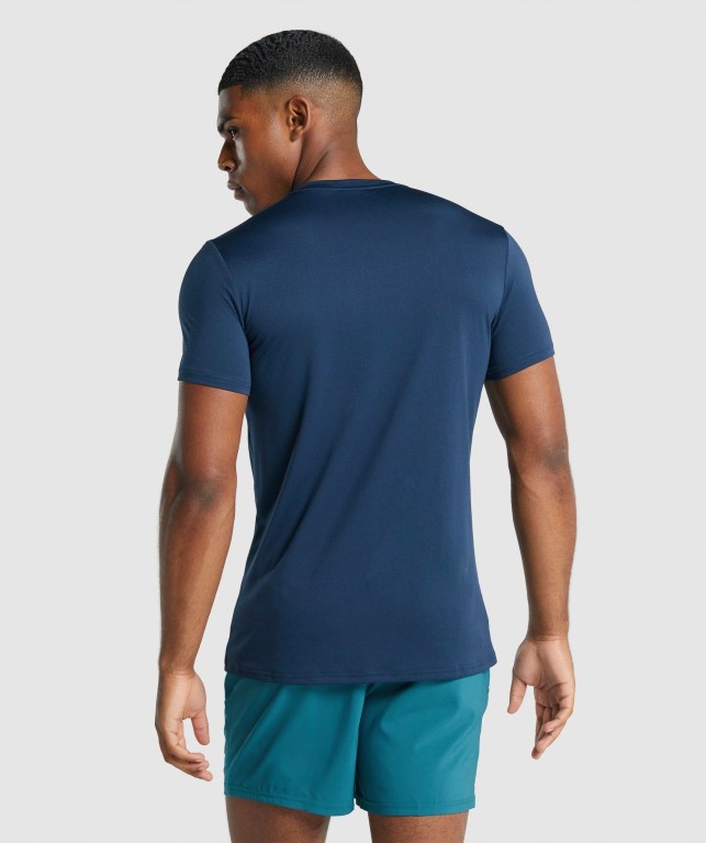 Gymshark Arrival Graphic Men's T Shirts Navy | UAE-71BSWI