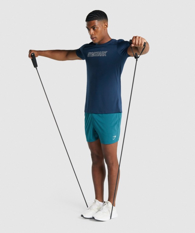 Gymshark Arrival Graphic Men's T Shirts Navy | UAE-71BSWI