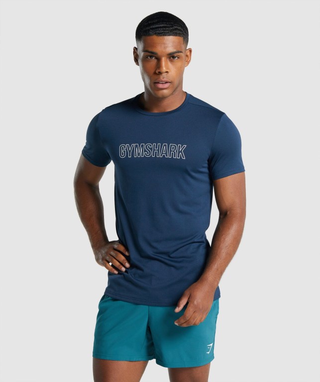 Gymshark Arrival Graphic Men\'s T Shirts Navy | UAE-71BSWI