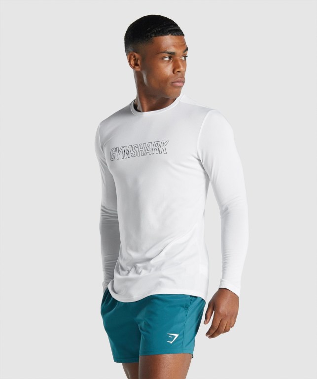 Gymshark Arrival Graphic Men's T Shirts White | UAE-79EUXP