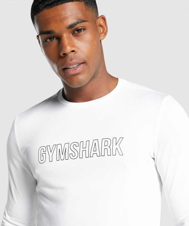 Gymshark Arrival Graphic Men's T Shirts White | UAE-79EUXP