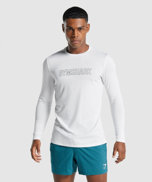 Gymshark Arrival Graphic Men\'s T Shirts White | UAE-79EUXP