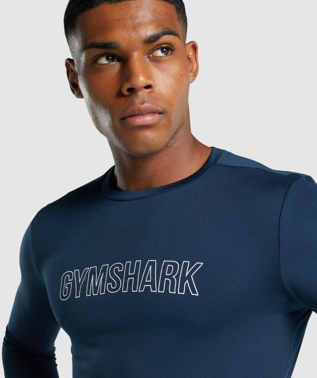 Gymshark Arrival Graphic Men's T Shirts Navy | UAE-87NXRE