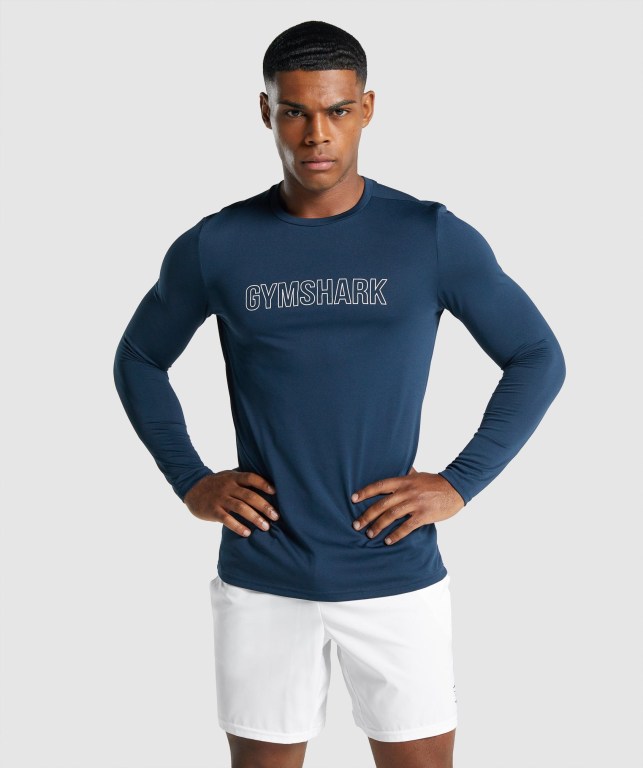 Gymshark Arrival Graphic Men\'s T Shirts Navy | UAE-87NXRE