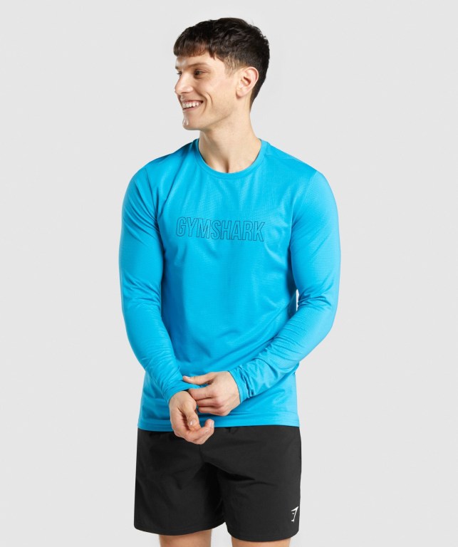 Gymshark Arrival Graphic Men\'s T Shirts Blue | UAE-93JPBF