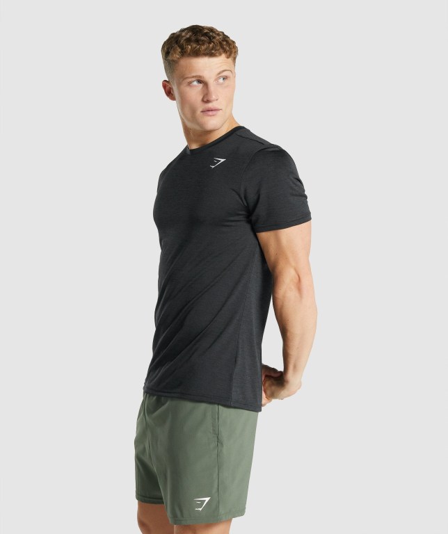 Gymshark Arrival Marl Men's T Shirts Black | UAE-05COVG