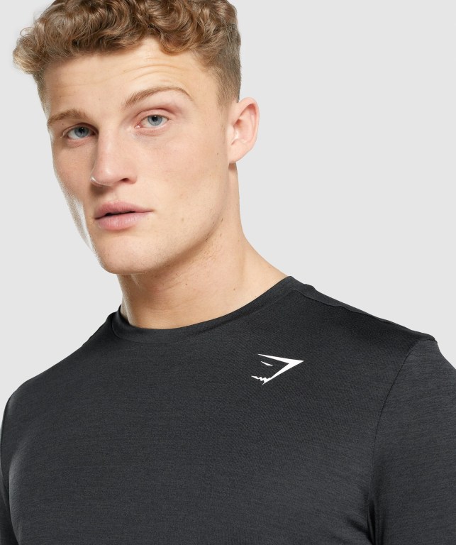 Gymshark Arrival Marl Men's T Shirts Black | UAE-05COVG