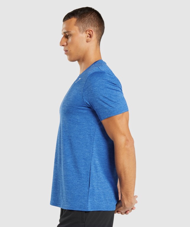 Gymshark Arrival Marl Men's T Shirts Blue / Blue | UAE-28JPRQ