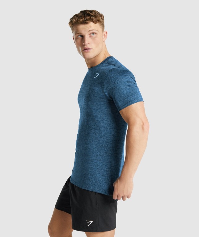 Gymshark Arrival Marl Men's T Shirts Navy | UAE-24LSFP