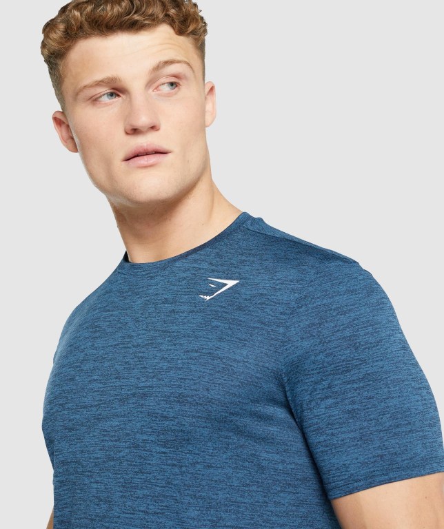 Gymshark Arrival Marl Men's T Shirts Navy | UAE-24LSFP