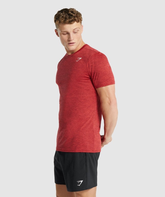 Gymshark Arrival Marl Men's T Shirts Red | UAE-27UBTE