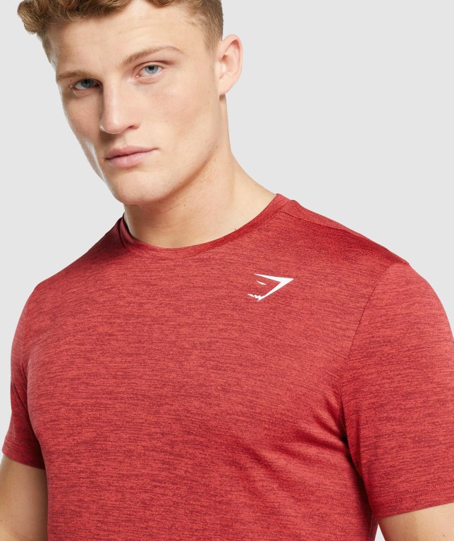 Gymshark Arrival Marl Men's T Shirts Red | UAE-27UBTE