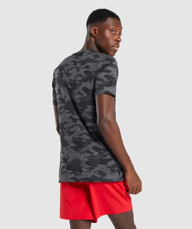 Gymshark Arrival Men's T Shirts Black / Grey Camo | UAE-74WPSF