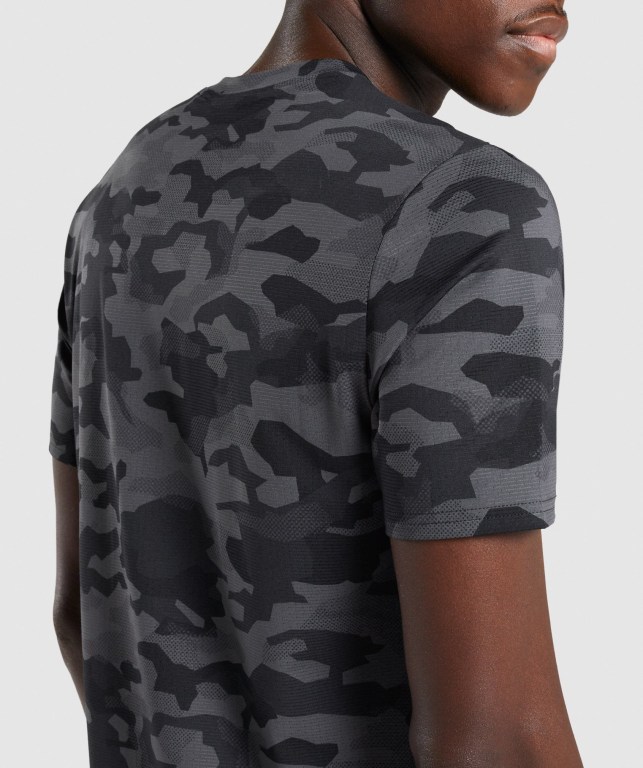 Gymshark Arrival Men's T Shirts Black / Grey Camo | UAE-74WPSF