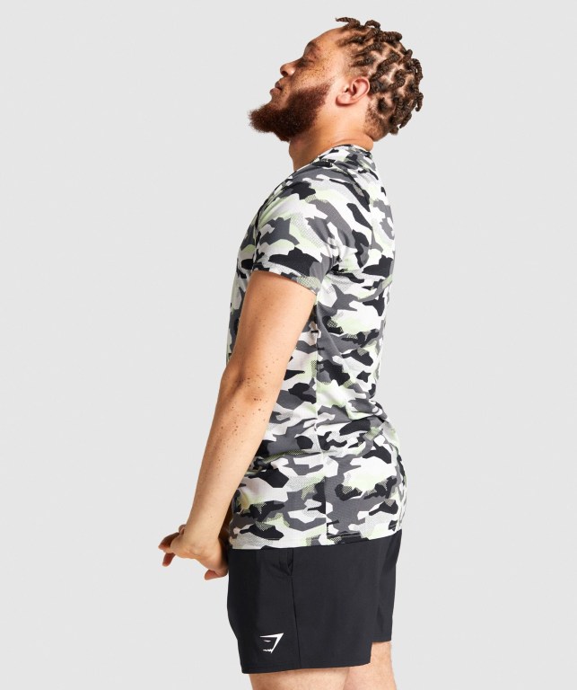 Gymshark Arrival Men's T Shirts Black / Green Camo | UAE-90DNGR