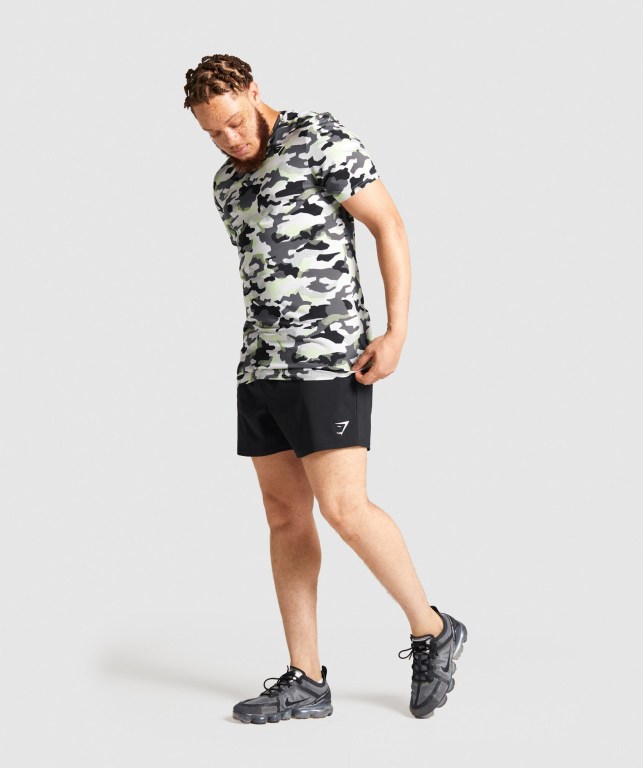 Gymshark Arrival Men's T Shirts Black / Green Camo | UAE-90DNGR