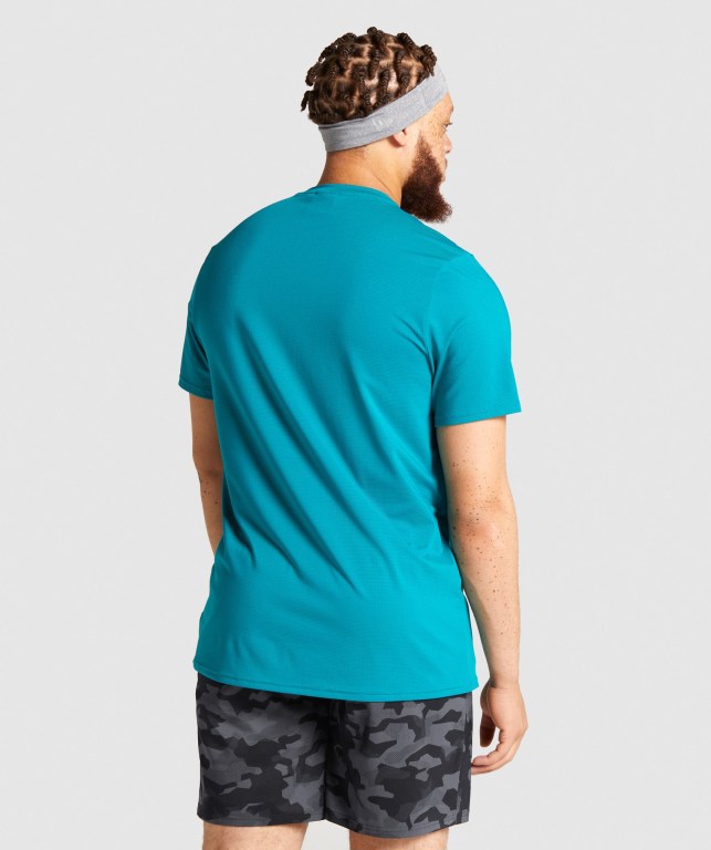 Gymshark Arrival Men's T Shirts Turquoise | UAE-14CNVO