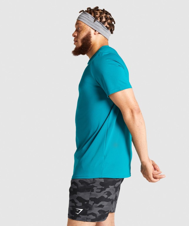 Gymshark Arrival Men's T Shirts Turquoise | UAE-14CNVO