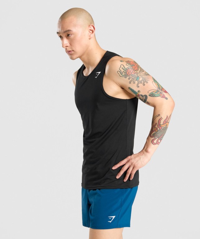 Gymshark Arrival Men's Tank Tops Black | UAE-02GFHA