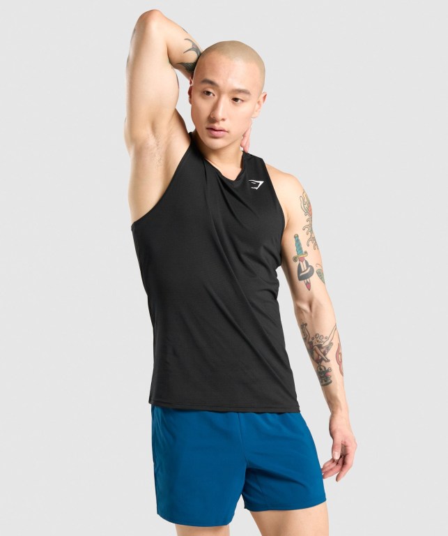 Gymshark Arrival Men\'s Tank Tops Black | UAE-02GFHA