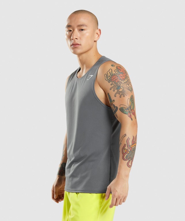 Gymshark Arrival Men's Tank Tops Grey | UAE-95ICEL