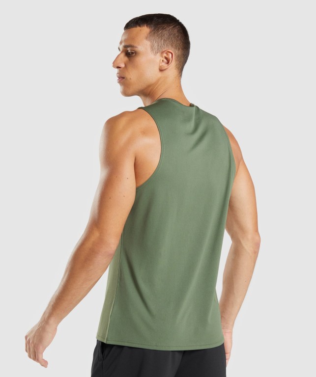 Gymshark Arrival Men's Tank Tops Olive | UAE-89XBDO