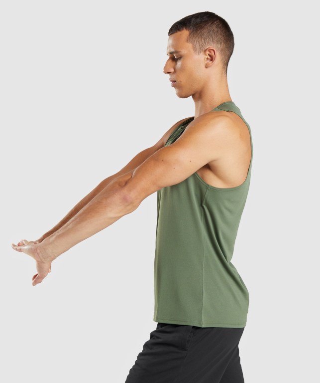 Gymshark Arrival Men's Tank Tops Olive | UAE-89XBDO