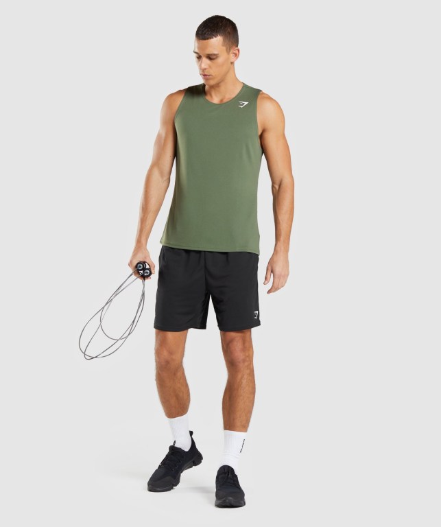 Gymshark Arrival Men's Tank Tops Olive | UAE-89XBDO