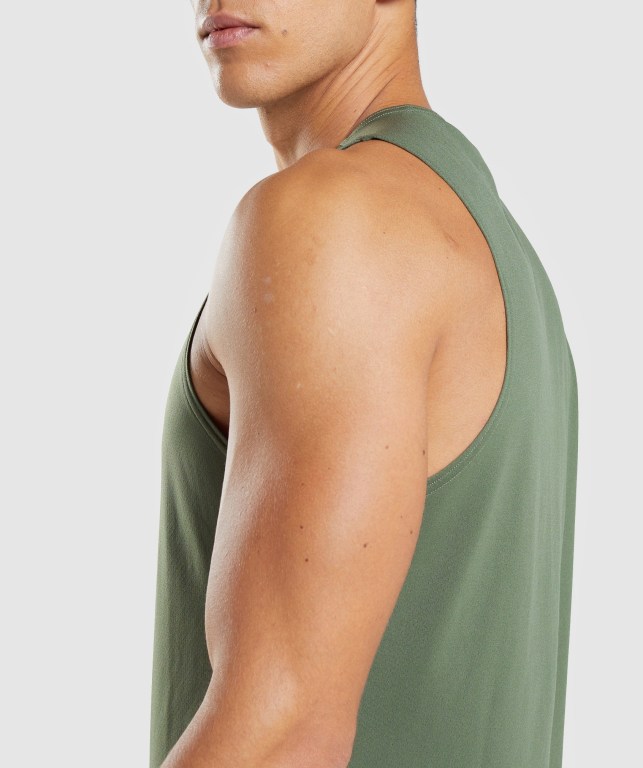 Gymshark Arrival Men's Tank Tops Olive | UAE-89XBDO