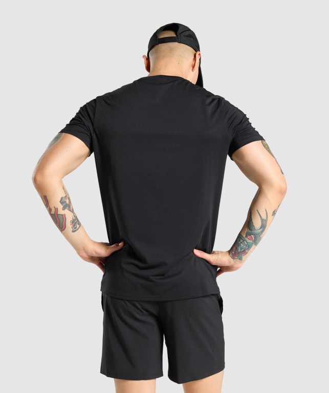 Gymshark Arrival Regular Fit Men's T Shirts Black | UAE-05LTKH