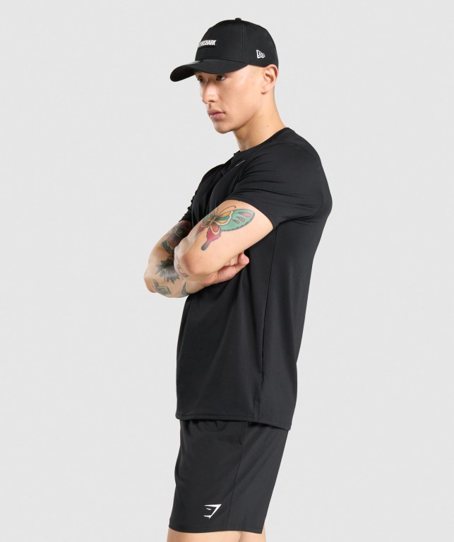 Gymshark Arrival Regular Fit Men's T Shirts Black | UAE-05LTKH