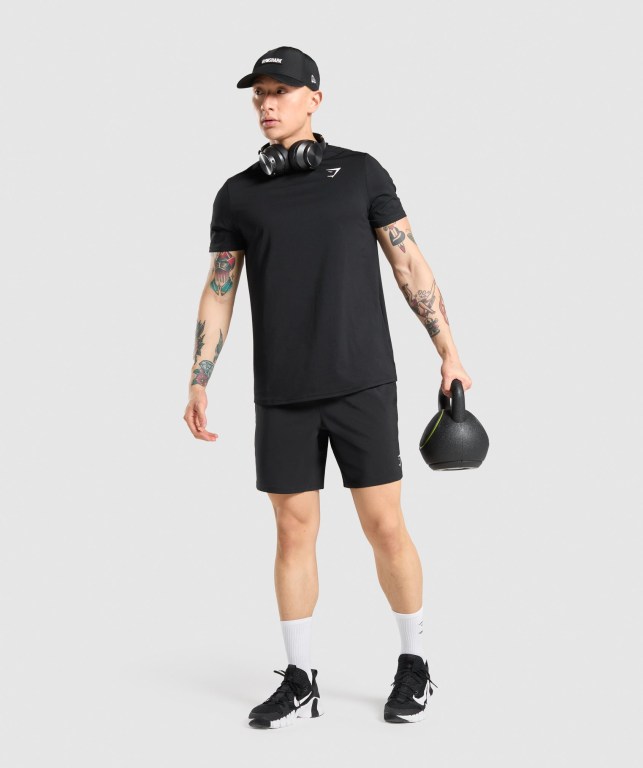 Gymshark Arrival Regular Fit Men's T Shirts Black | UAE-05LTKH