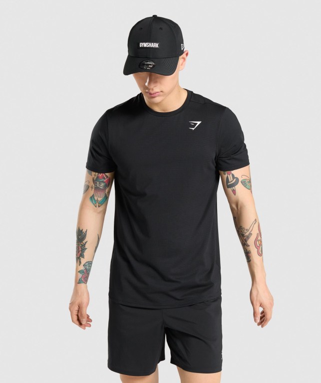 Gymshark Arrival Regular Fit Men\'s T Shirts Black | UAE-05LTKH